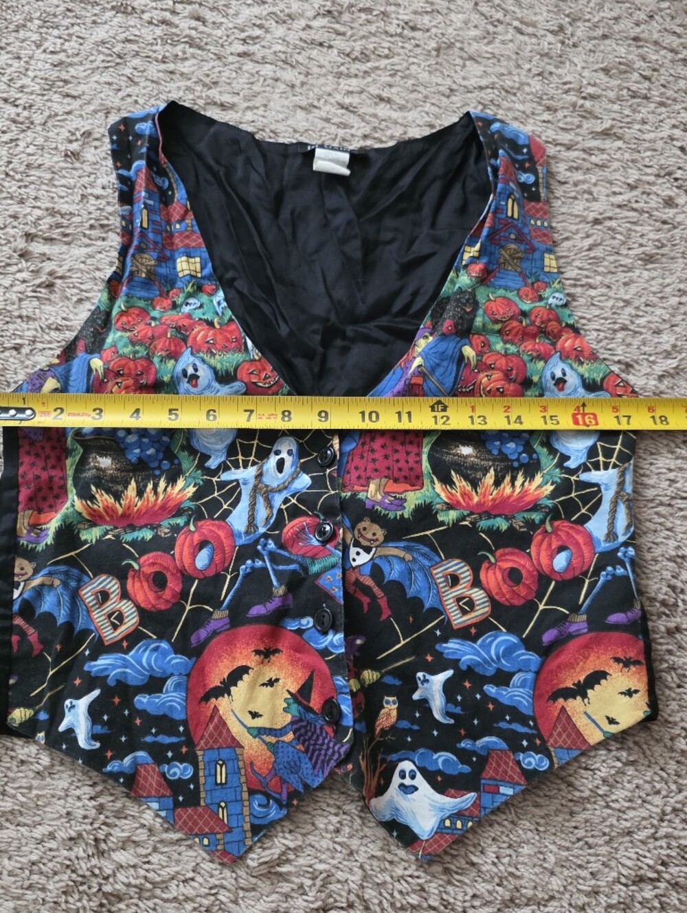 Vintage 90s Halloween Vest Womens M Boo Ghost Witches Gothic Bats Retro - Picture 7 of 7